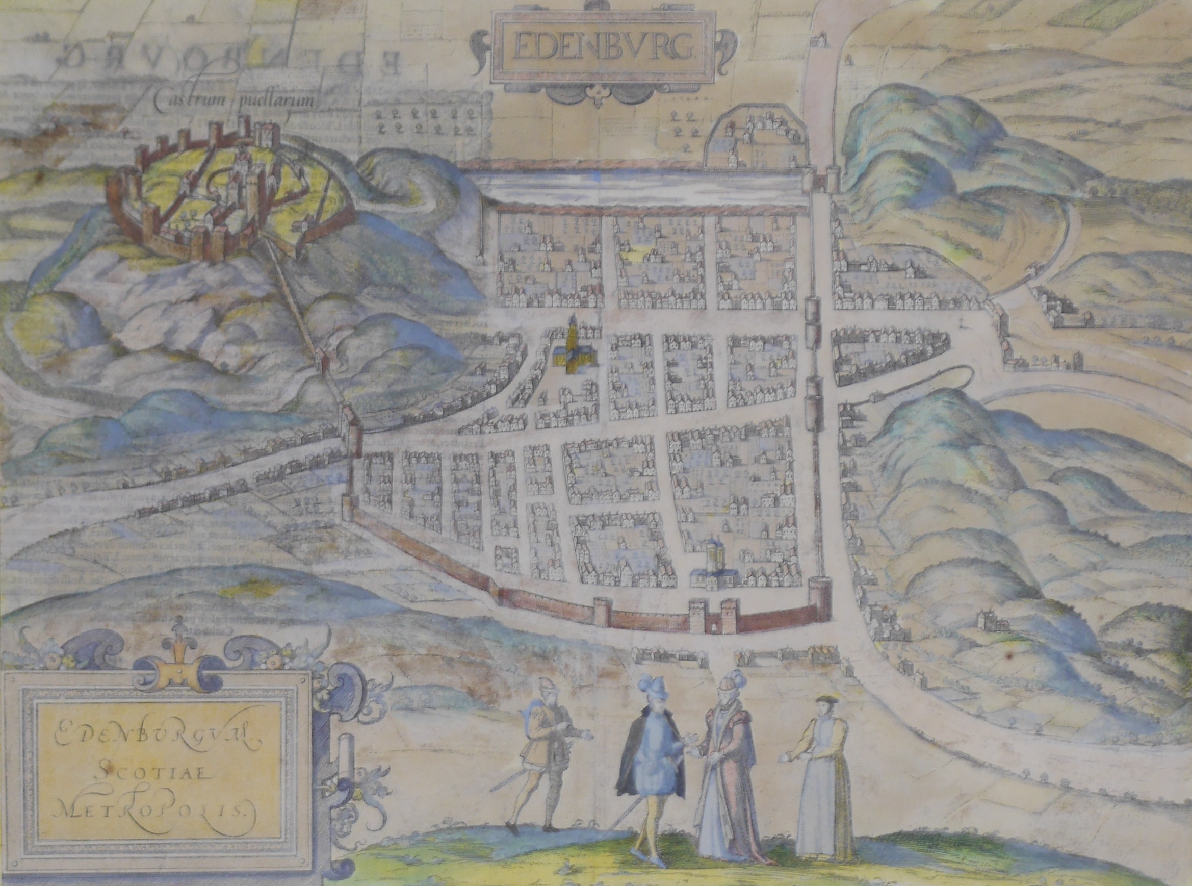 Georg Braun (1541-1622) & Franz Hogenberg (c.1538-1590), a coloured engraved map of Edinburgh or Edenburg (sic), text verso, 36 x 47cm. Condition - fair